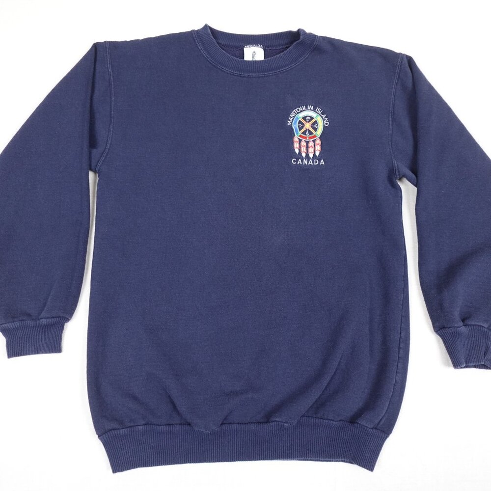 Vintage Manitoulin Island Canada Sweatshirt Adult Small Indigenous Embroidery